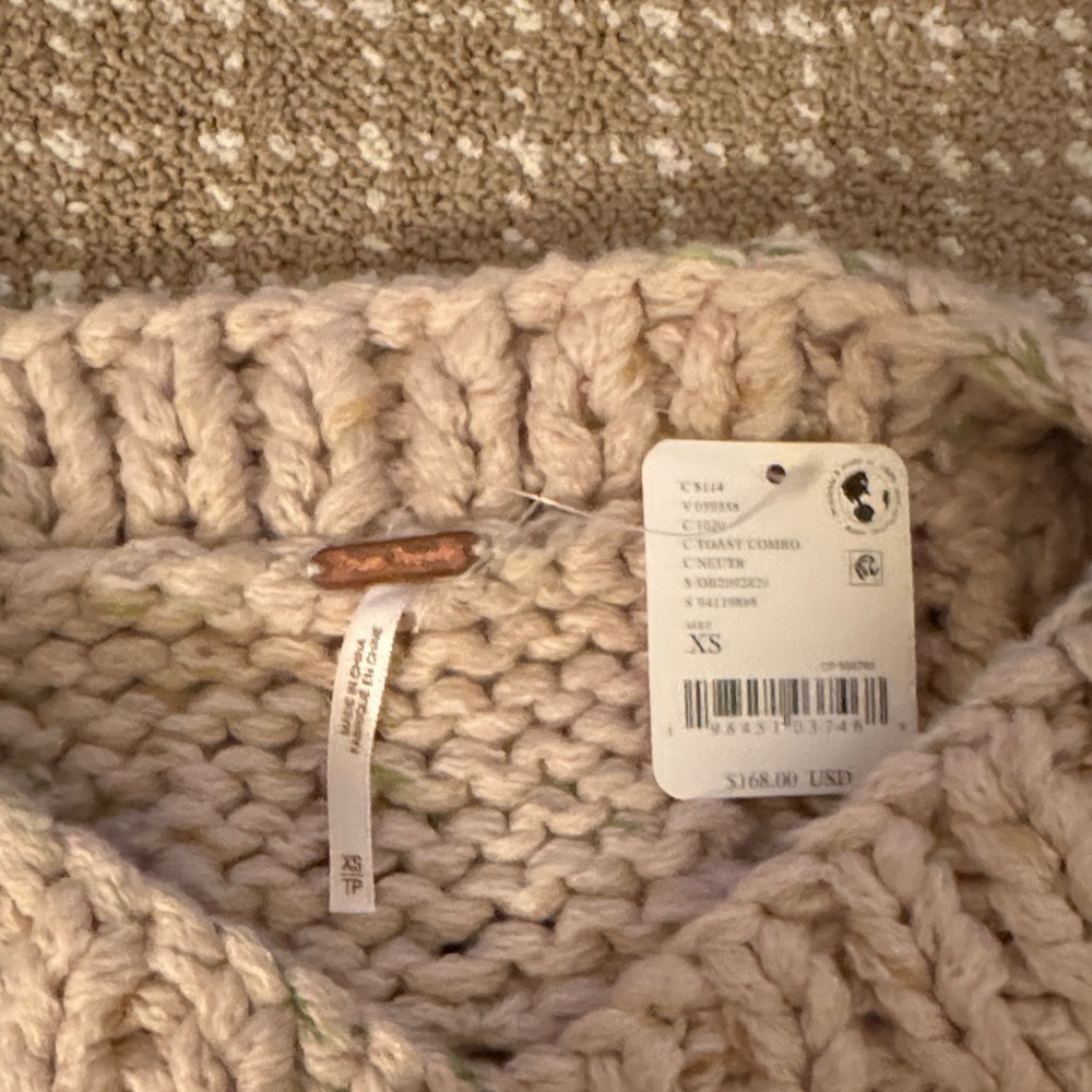 Free People Cable Knit Sweater/Cozy Cabin Jumper - Toast Combo - Picture 3 of 6